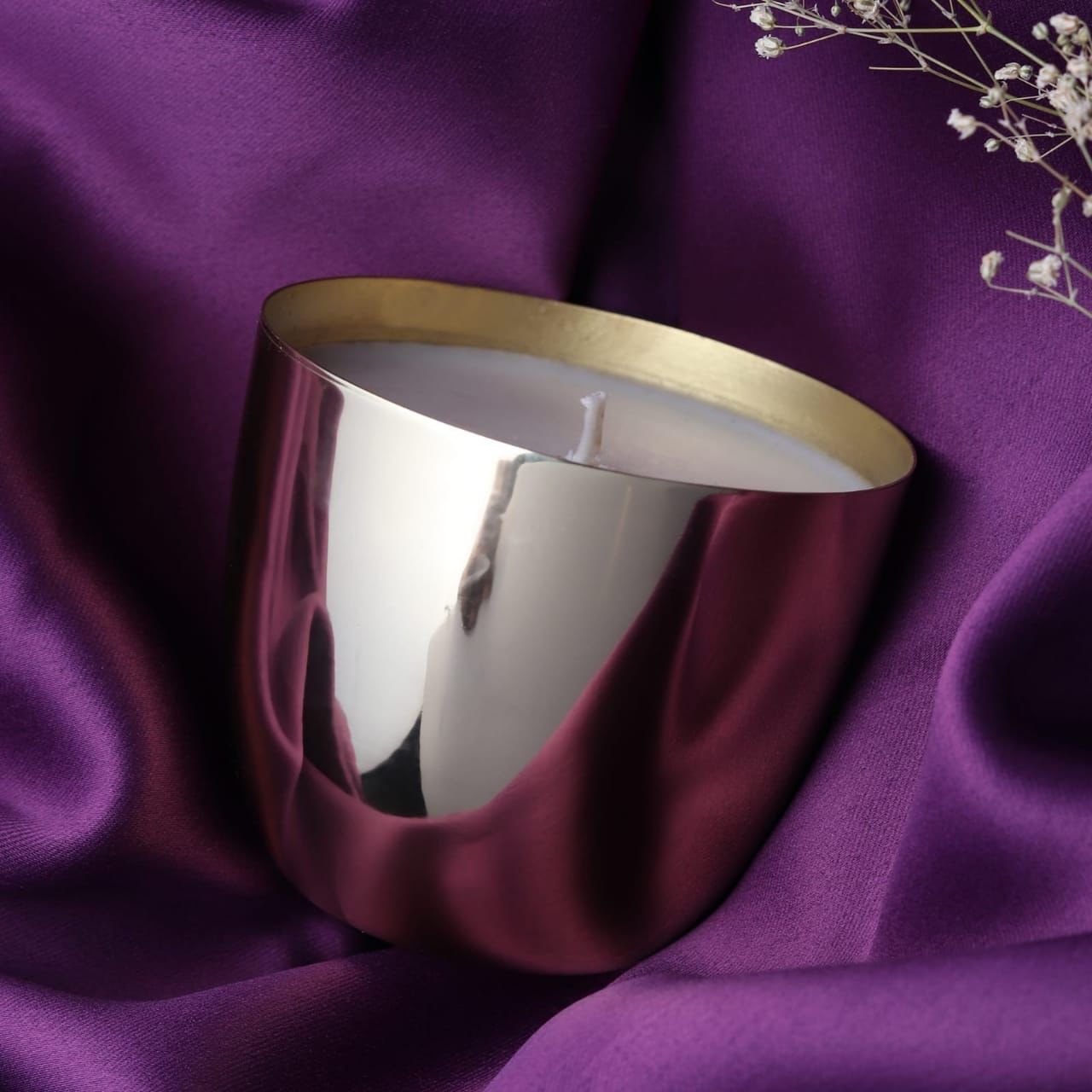 Silver & Gold Metal jar with candle