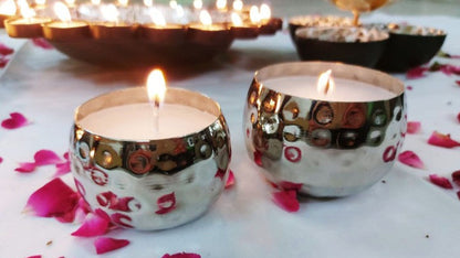 Silver & Gold Metal jar with candle