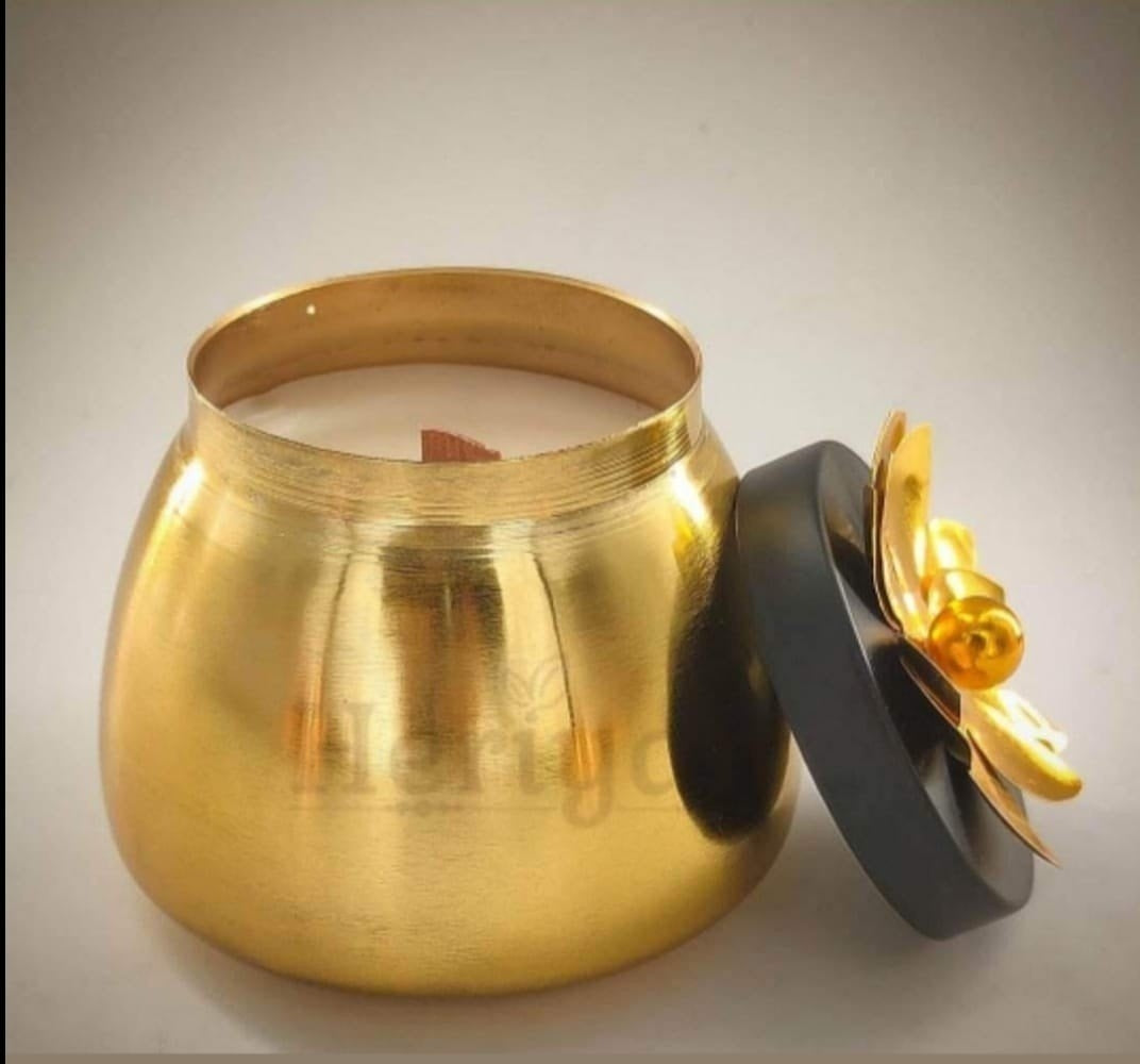 Iron Candle jar in Gold finish with lid -4.3"