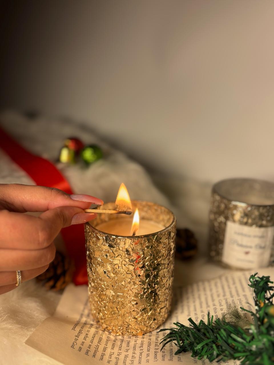 Silver Cracnle candle jar